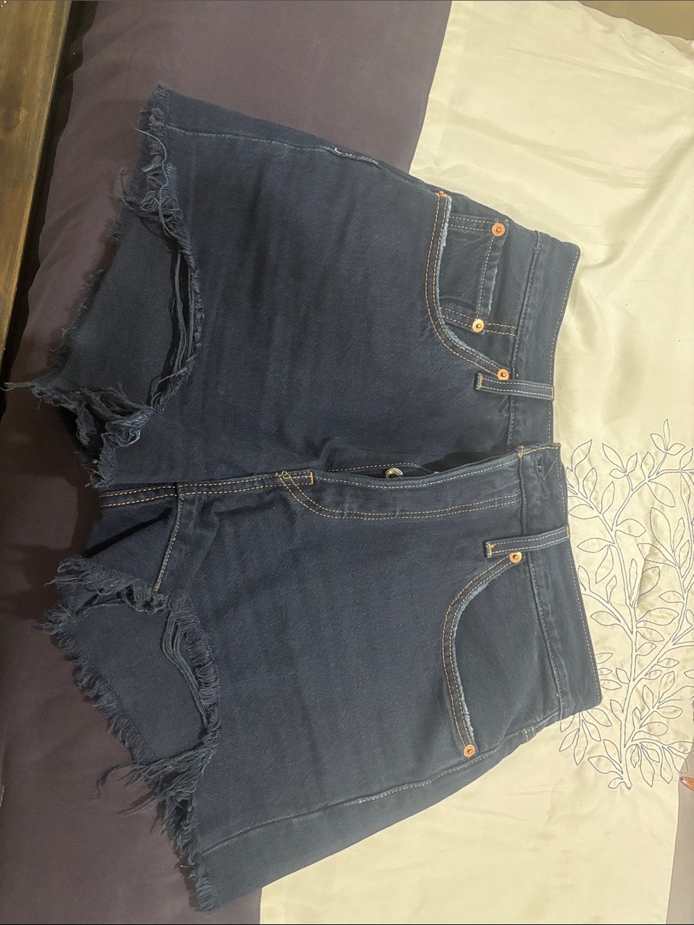 Levi's Dark Blue Frayed Hem Denim Cutoff Shorts